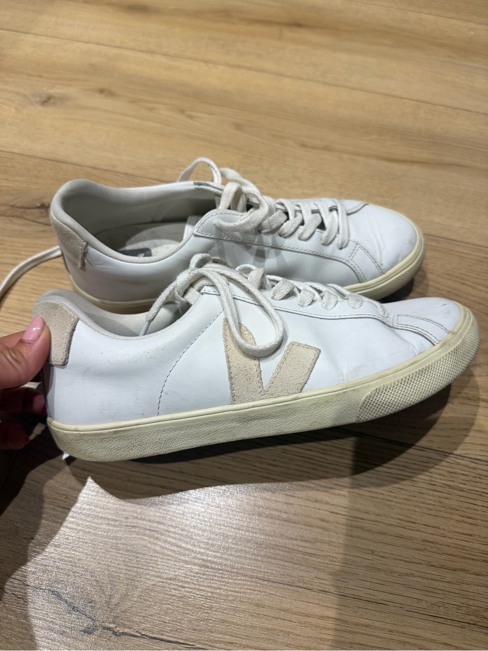 Veja White Leather Low-Top Sneakers with Cream Suede V